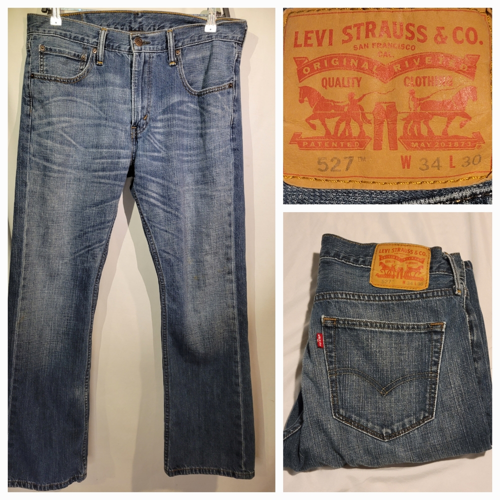👖 Levis 527 Jeans Mens 34x30 Boot Cut Denim Jeans Medium Wash